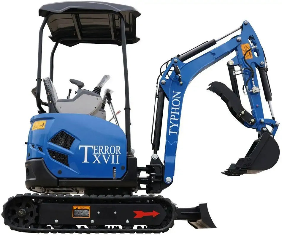 2025 3800 lb TYPHON TERROR XVII Mini Excavator Rubber Track with Kubota D902 Diesel Engine