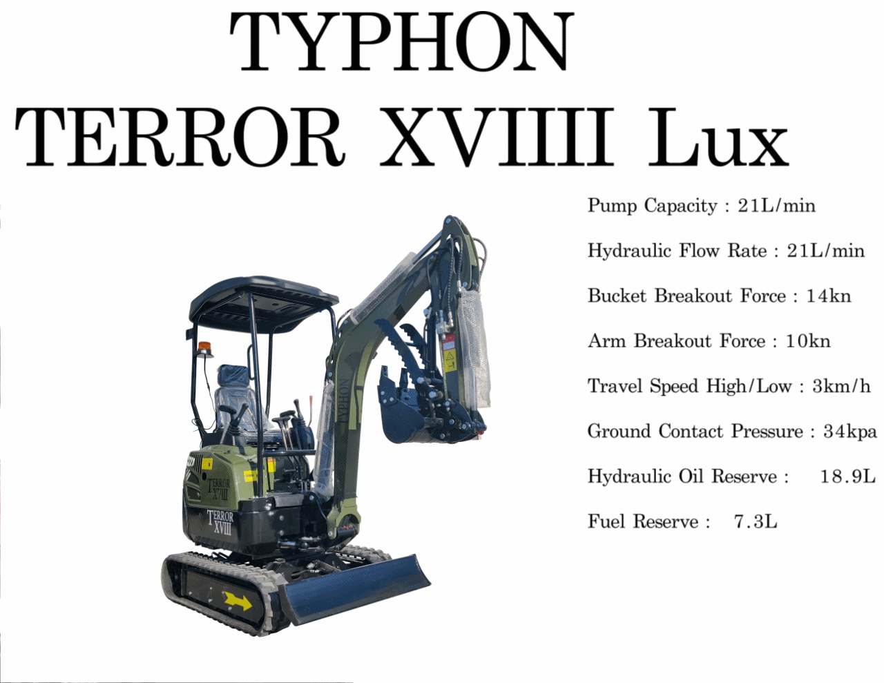2025 4000 lb Typhon Terror XVIII Mini Excavator Rubber Track with Kubota Diesel Engine